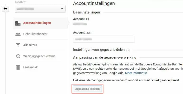 Gebruikersovereenkomst Google Analytics