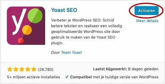 Yoast SEO activeren