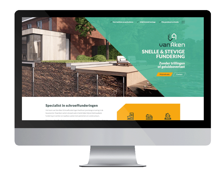 De nieuwe Wordpress website van Van Aken Schroeffunderingen met maatwerk oplossingen, gerealiseerd door Kwaaijongens.