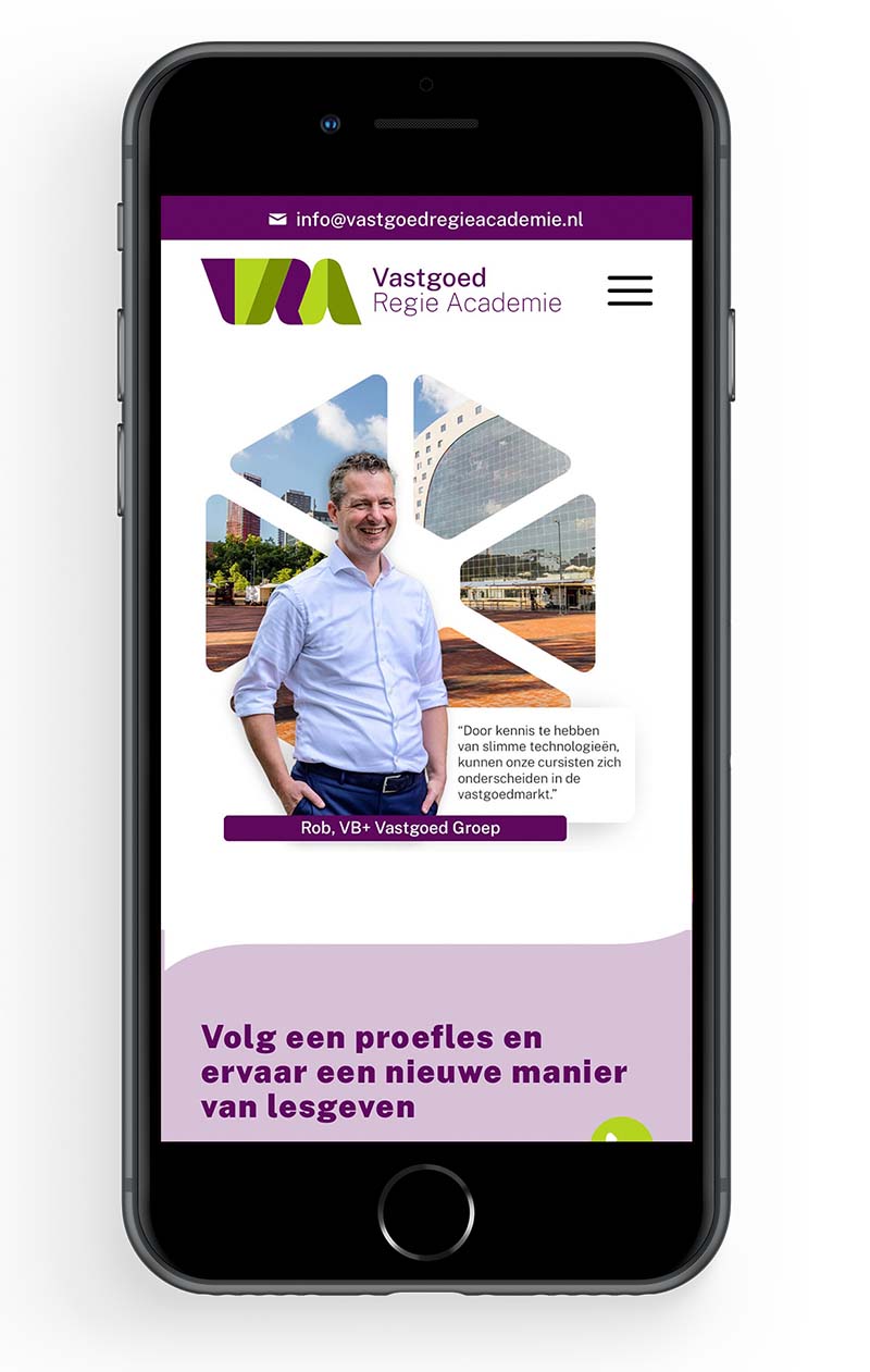 wordpress website van VRA op mobile device